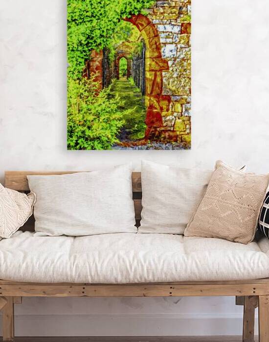 Vibrant watercolor depiction of historic stone archway in Ruthin Wales by Gestalt Imagery