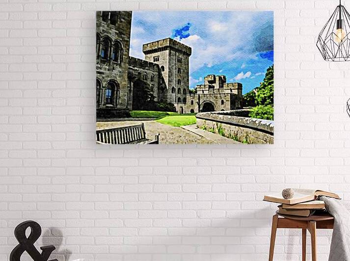 Watercolor painting of a historic castle in the Cotswolds England by Gestalt Imagery