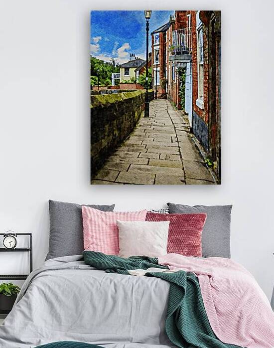 Watercolor painting of Chester city walls and charming English architecture by Gestalt Imagery