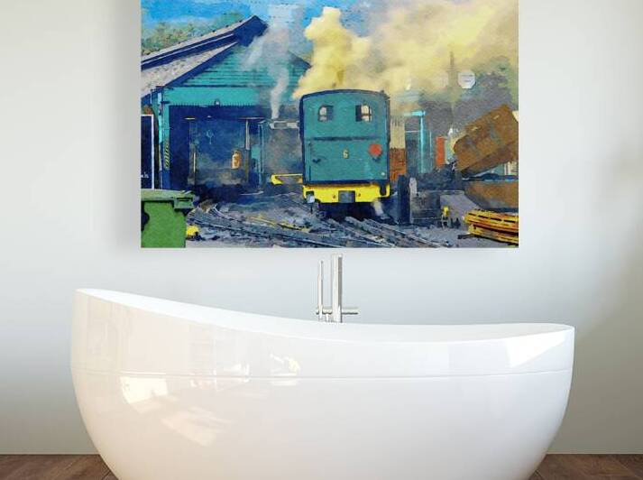 Watercolor depiction of Snowdon Mountain Railway in Wales with vibrant steam by Gestalt Imagery