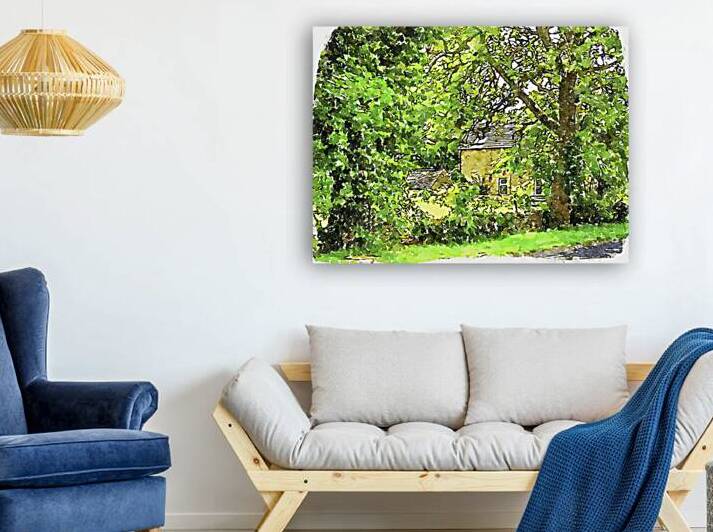 Charming watercolor depiction of a countryside home in Cotswolds England by Gestalt Imagery