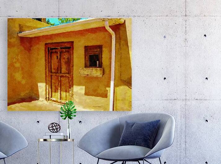 Rustic adobe building watercolor in sunny Taos New Mexico by Gestalt Imagery