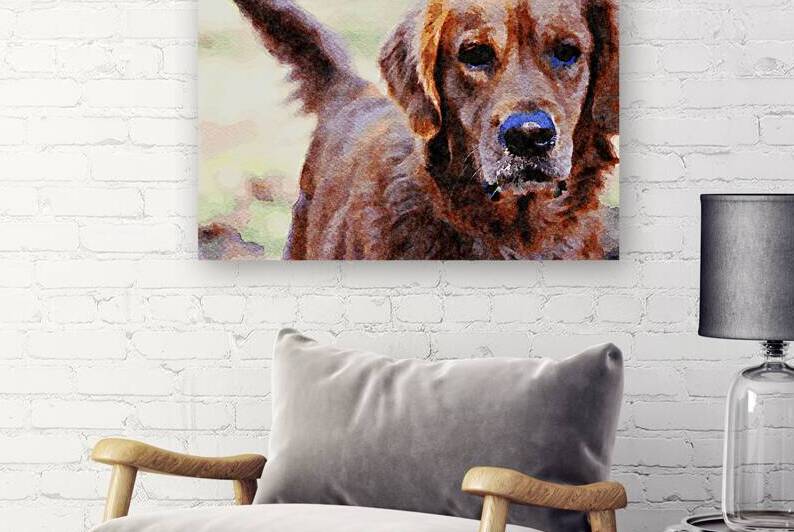 Watercolor painting of a golden retriever in nature by Gestalt Imagery