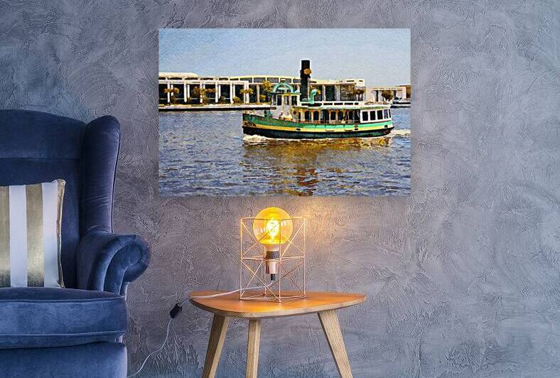 Watercolor painting of a ferry on the Savannah River in Georgia by Gestalt Imagery