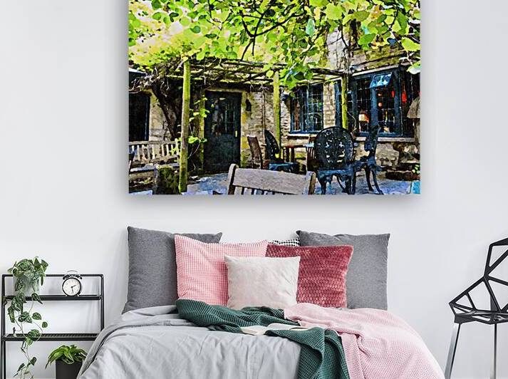 Charming courtyard in the Cotswolds painted in vibrant watercolor hues by Gestalt Imagery