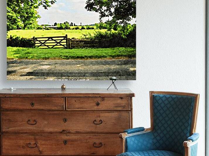 Serene watercolor landscape of the Cotswolds countryside with pastoral views by Gestalt Imagery