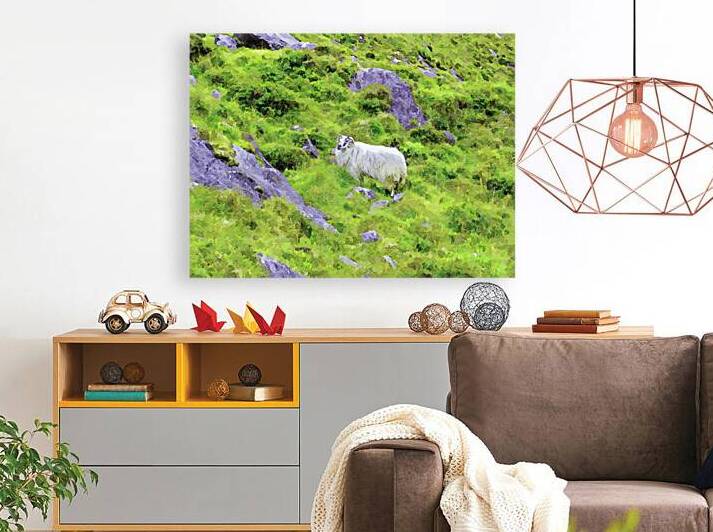 Watercolor of a sheep on Conor Pass in Dingle Peninsula Ireland by Gestalt Imagery