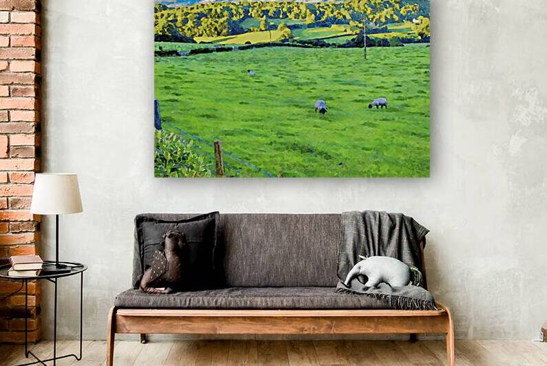 Watercolor landscape of sheep grazing in Lake District England by Gestalt Imagery