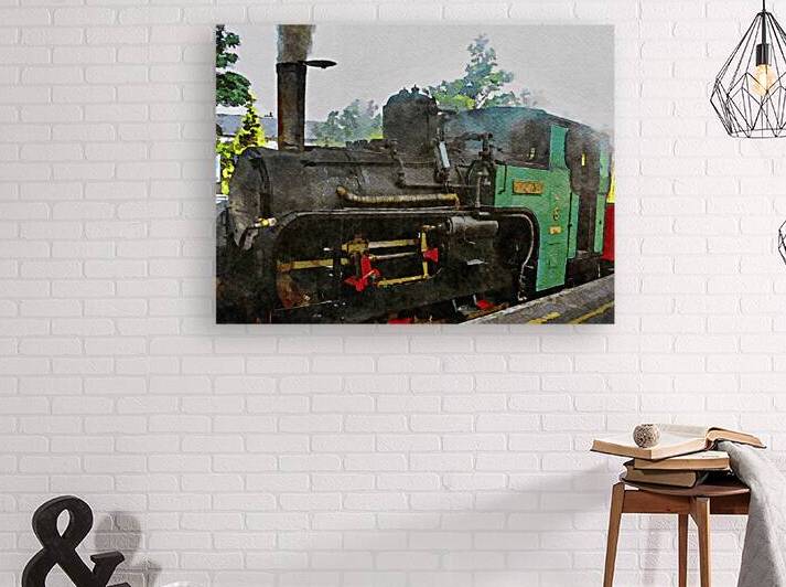 Watercolor painting of a vintage steam train in Snowdonia Wales by Gestalt Imagery