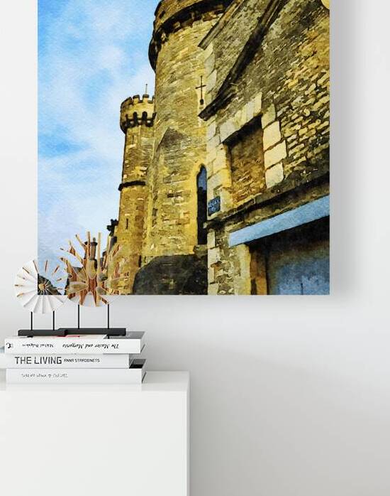 Charming watercolor depiction of historic castle in Cotswolds England by Gestalt Imagery