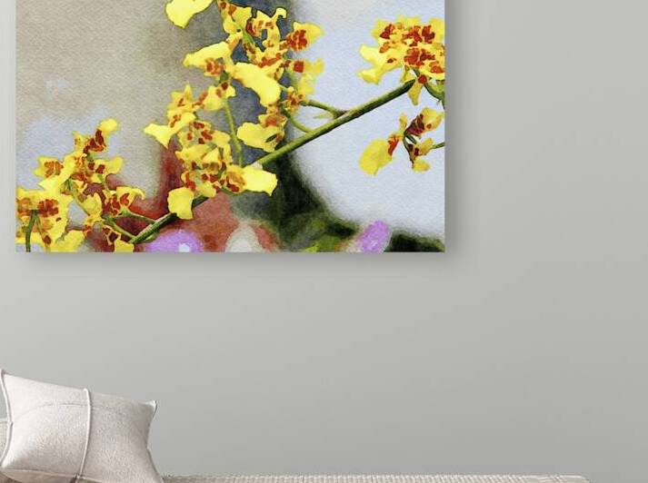 Vibrant yellow orchids in a watercolor art style by Gestalt Imagery