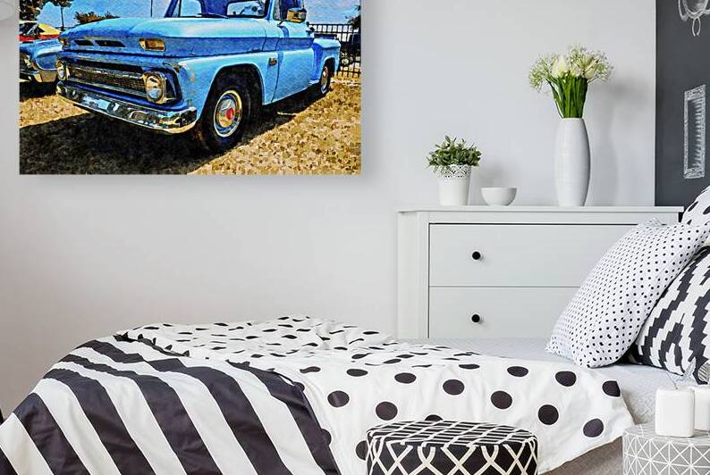 Blue 1964 Chevrolet C10 Stepside Pickup Truck in Watercolor Style by Gestalt Imagery