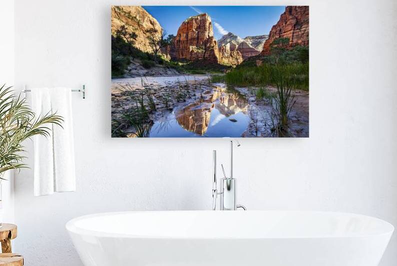 Scenic view of Zion National Parks red cliffs and reflecting wa by Gestalt Imagery