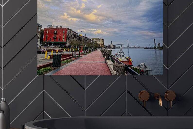 Scenic View of River Street in Savannah with Waterfront and Brid by Gestalt Imagery