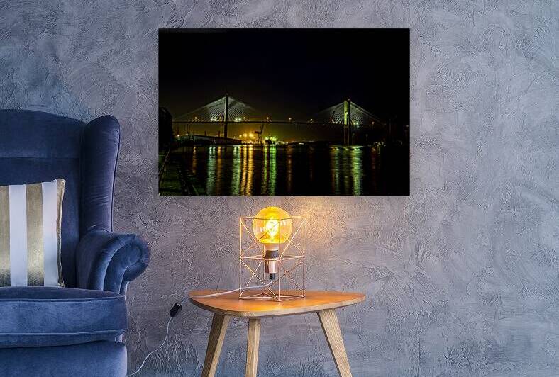 Illuminated Talmadge Bridge spanning Savannah River at night in  by Gestalt Imagery