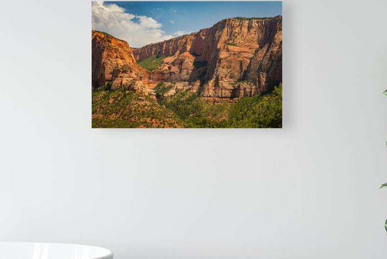 Red rock cliffs of Kolob Canyons in Zion National Park under blu by Gestalt Imagery