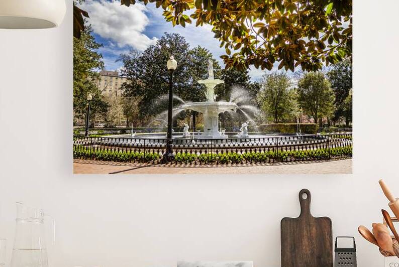 Scenic view of Forsyth Park Fountain under a clear sunny sky by Gestalt Imagery