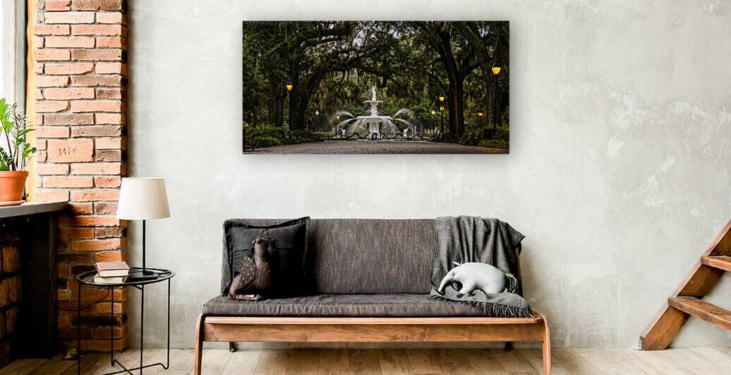 Historic fountain surrounded by lush oak trees in a peaceful cit by Gestalt Imagery