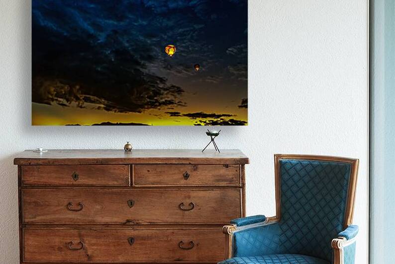 Colorful Hot Air Balloon Floating in the Night Sky at Dusk by Gestalt Imagery