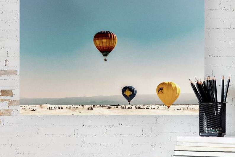 Colorful Hot Air Balloons floating over White Sands National Monument in New Mexico by Gestalt Imagery
