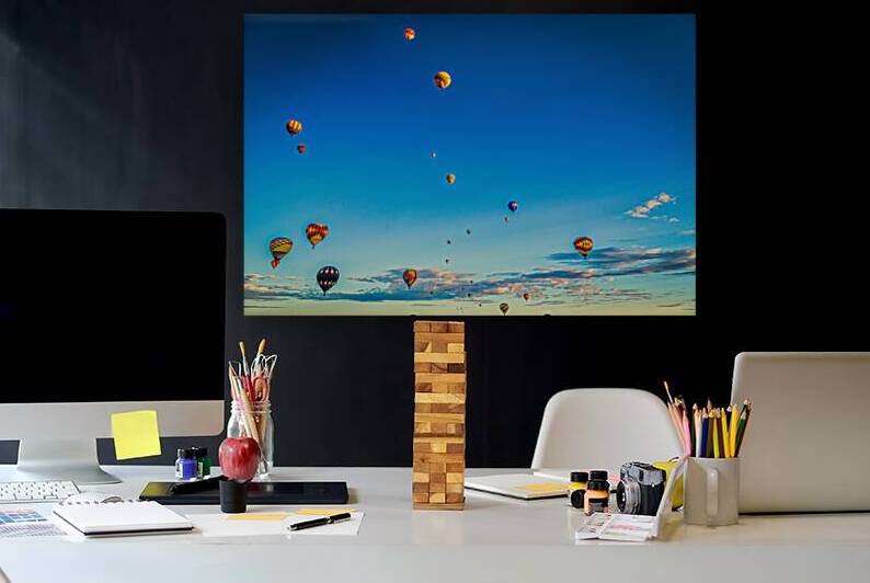 Colorful Hot Air Balloons Floating into Clear Blue Sky by Gestalt Imagery