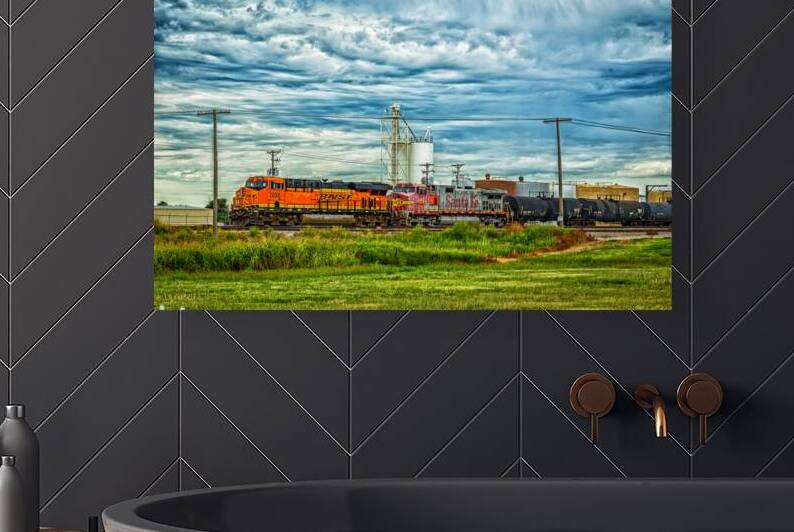 BNSF freight train in Dodge City Kansas by Gestalt Imagery