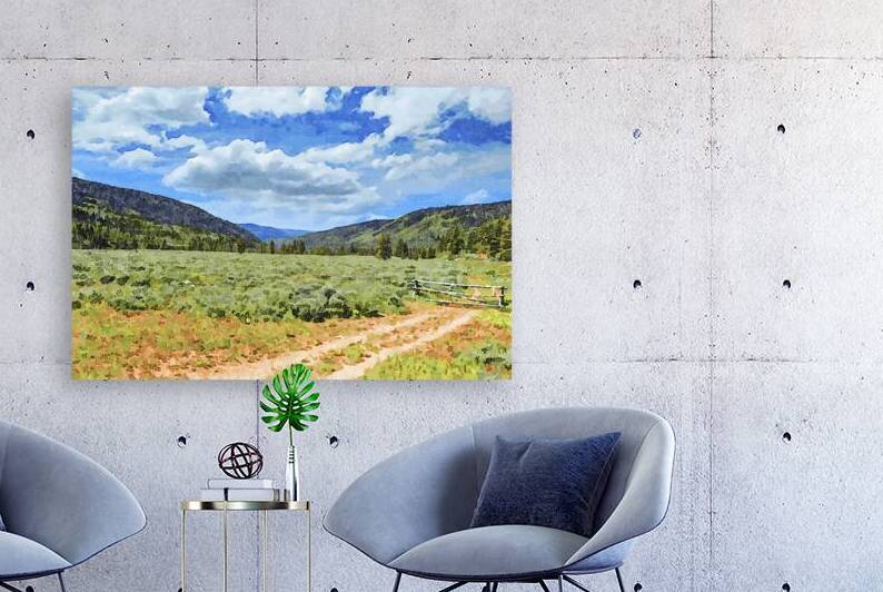 Watercolor of Provo River Valley at the foot of the Uinta Mountains Utah by Gestalt Imagery