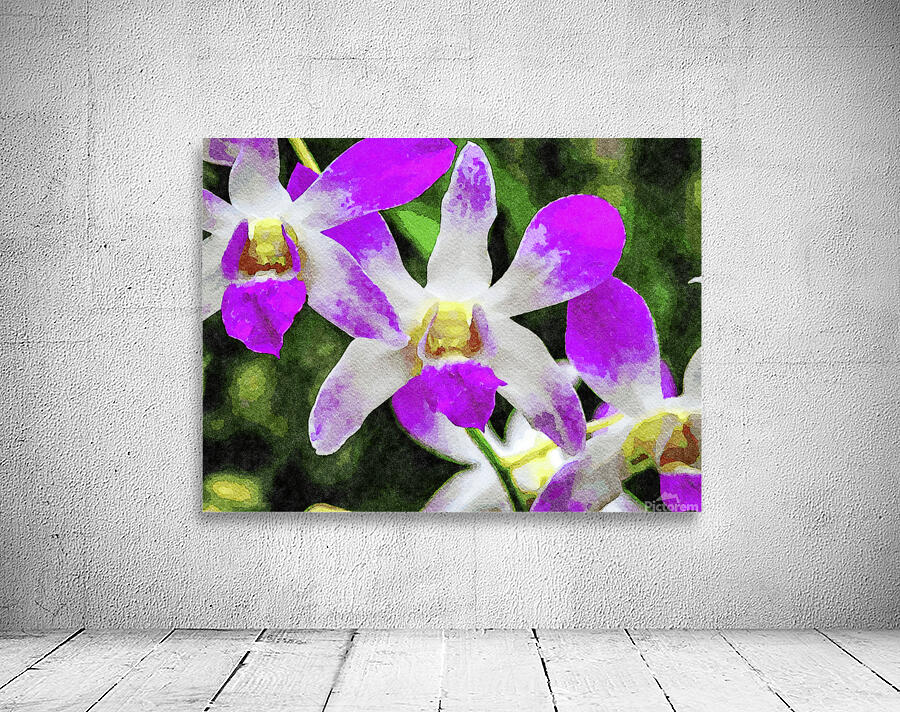 Vibrant watercolor painting of violet orchid blossoms Wall Preview