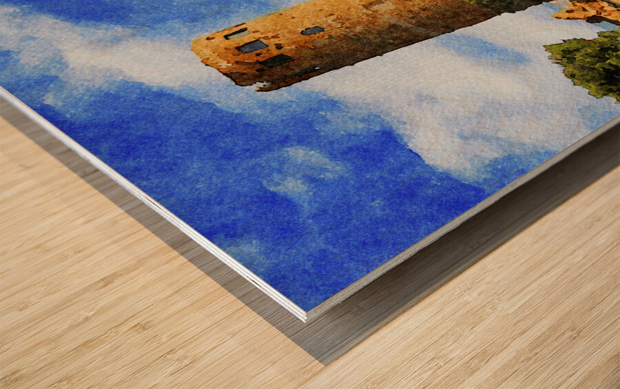 Watercolor painting of Desert View Watchtower at Grand Canyon Arizona Wood print