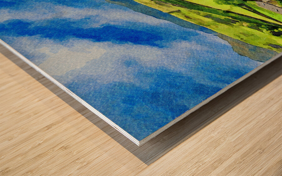 Beautiful watercolor landscape of Lake District countryside in England Wood print