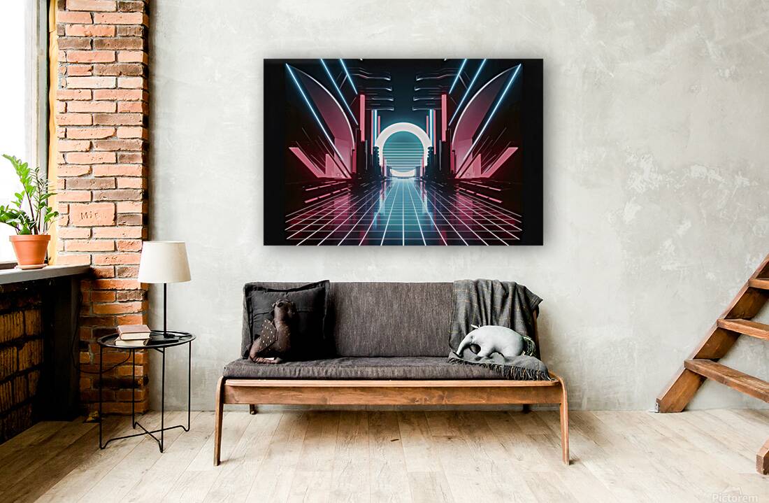 Synthwave vaporwave retrowave retro futurism cybe by Lucian Dragan Wall Art