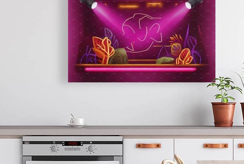 Dark background with lines and spotlights neon li by Lucian Dragan