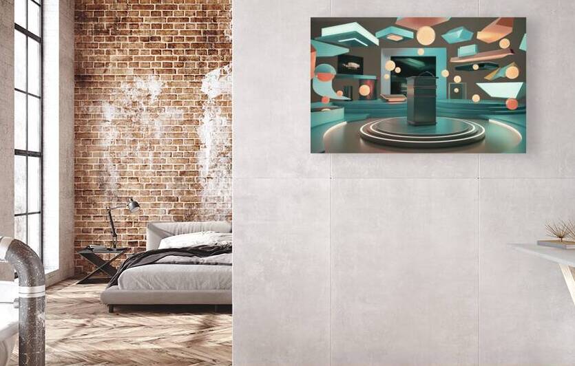d rendering studio with geometric shapes podium o by Lucian Dragan