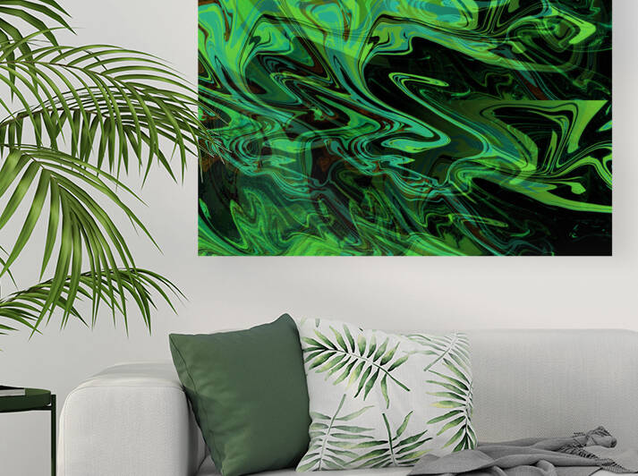 Green Yellow Black Swarm | Trippy Wall Art by Tim A Rowland