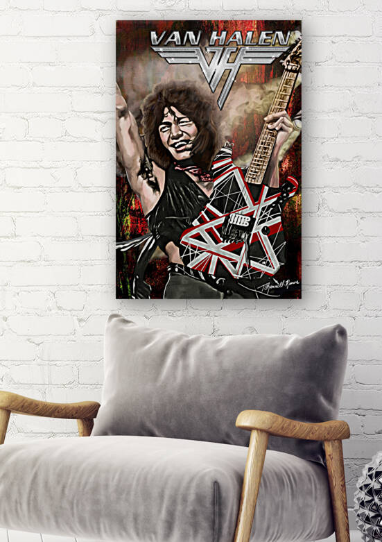 Eddie Van Halen Hand-painted Portrait print by Theresa Channell-Ramos