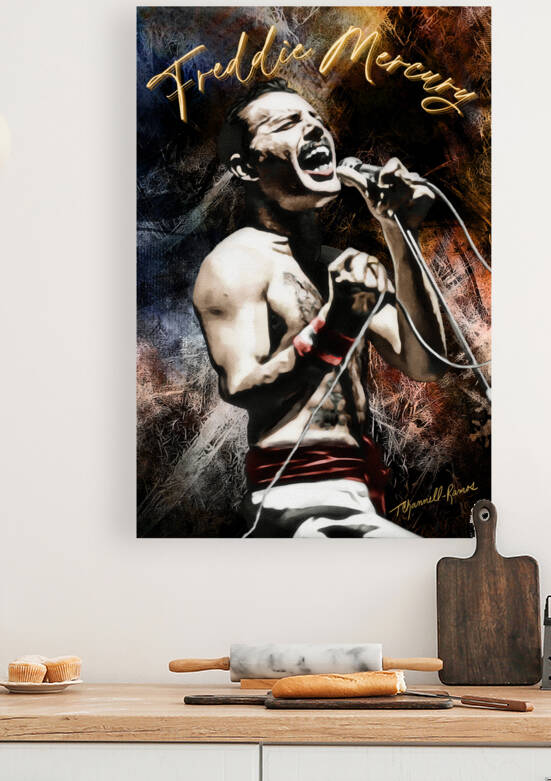 Freddie Mercury Queen Hand-painted Portrait print by Theresa Channell-Ramos