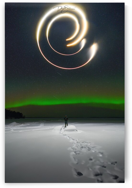 Auroras Embrace: Drone-Lit Winter Canvas at Pinehouse Lake by Dre Erwin Photography