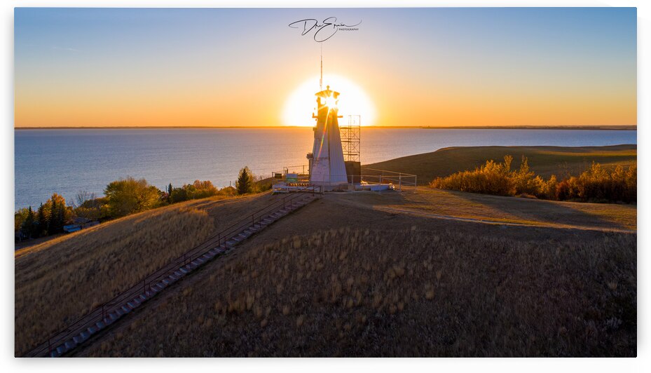 Aerial Marvel: Cochlin Lighthouse at Sunset by Dre Erwin by Dre Erwin Photography