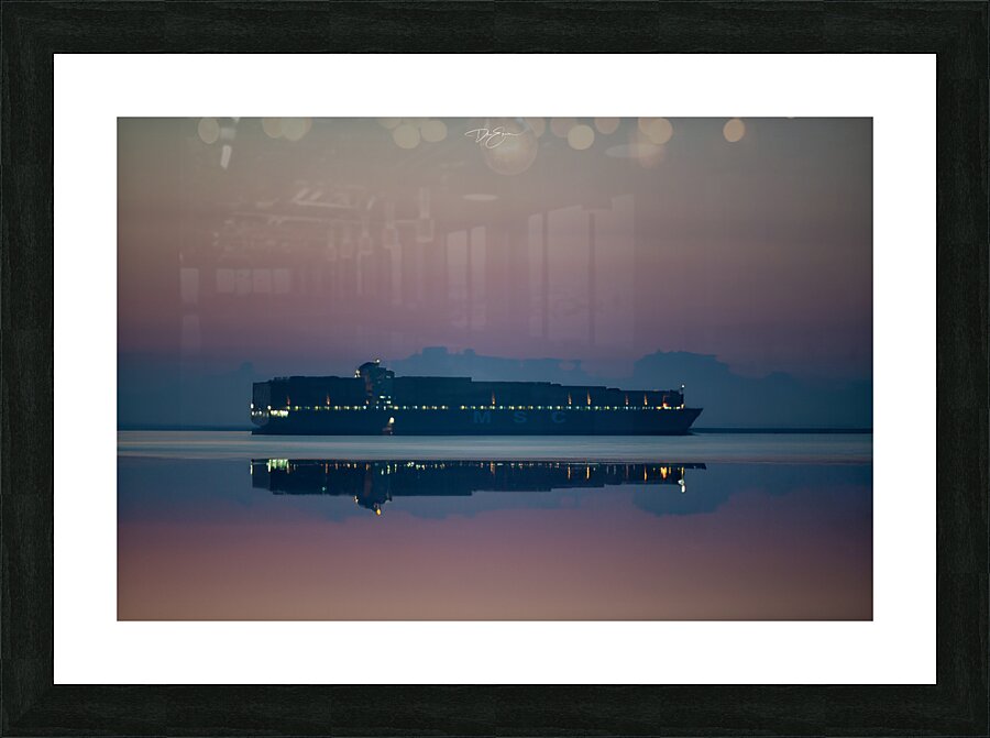 Spectacular Sunset Reflection: Cargo Boat in Victoria BC Picture Frame print