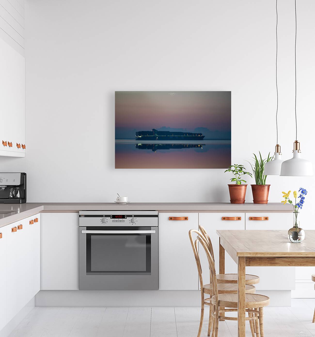 Spectacular Sunset Reflection: Cargo Boat in Victoria BC Reproduction