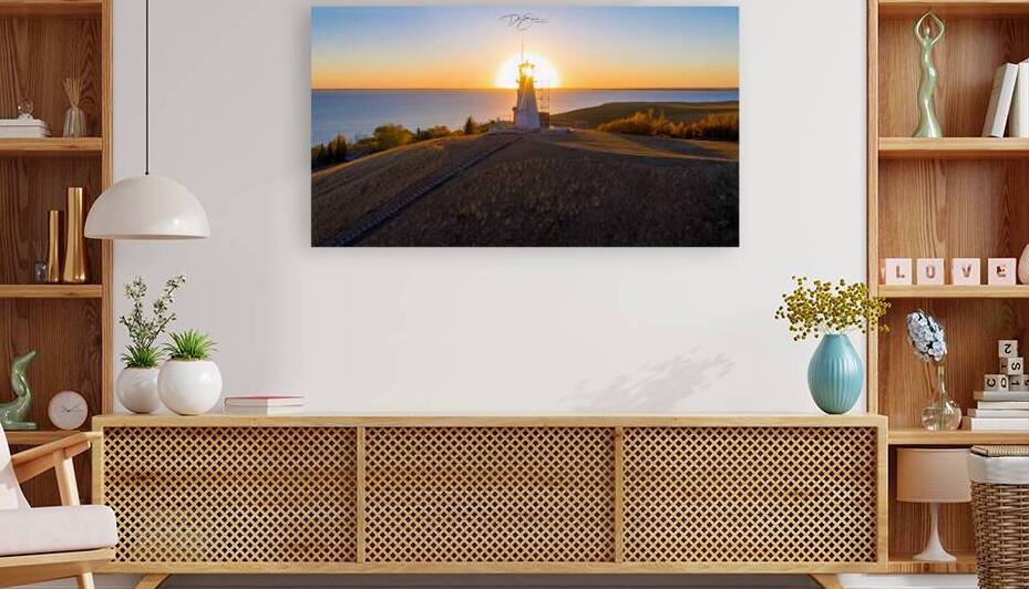 Aerial Marvel: Cochlin Lighthouse at Sunset by Dre Erwin by Dre Erwin Photography
