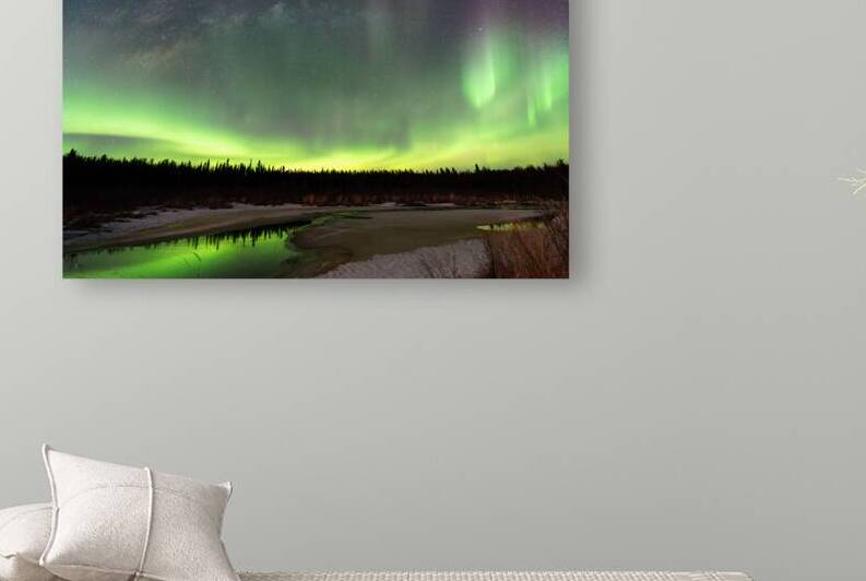 Yost Creeks Celestial Dance: Northern Lights and Milky Way Adorn Northern Canadas Night Sky by Dre Erwin Photography