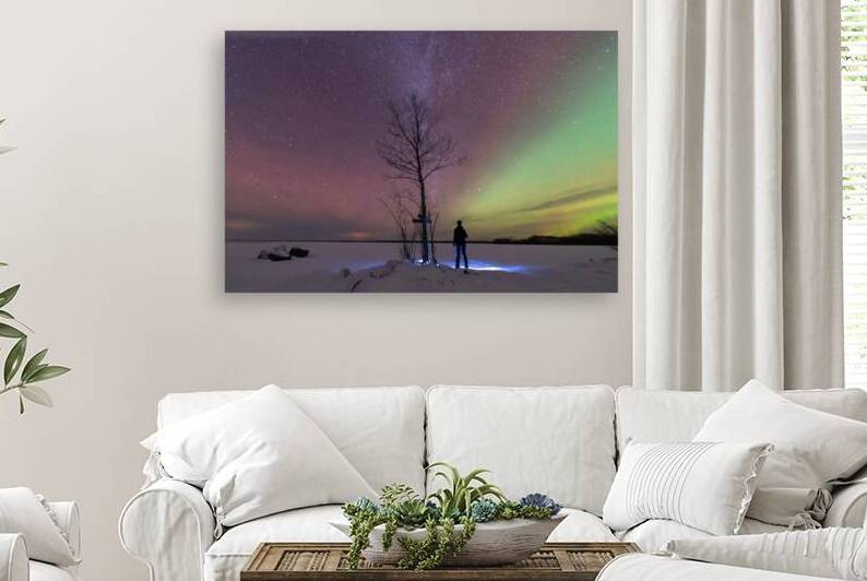 Wonders of the Night: Boy Gazing at Aurora Beside Frozen Lake by Dre Erwin Photography