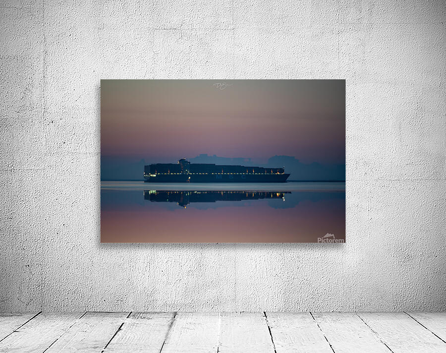 Spectacular Sunset Reflection: Cargo Boat in Victoria BC Wall Preview