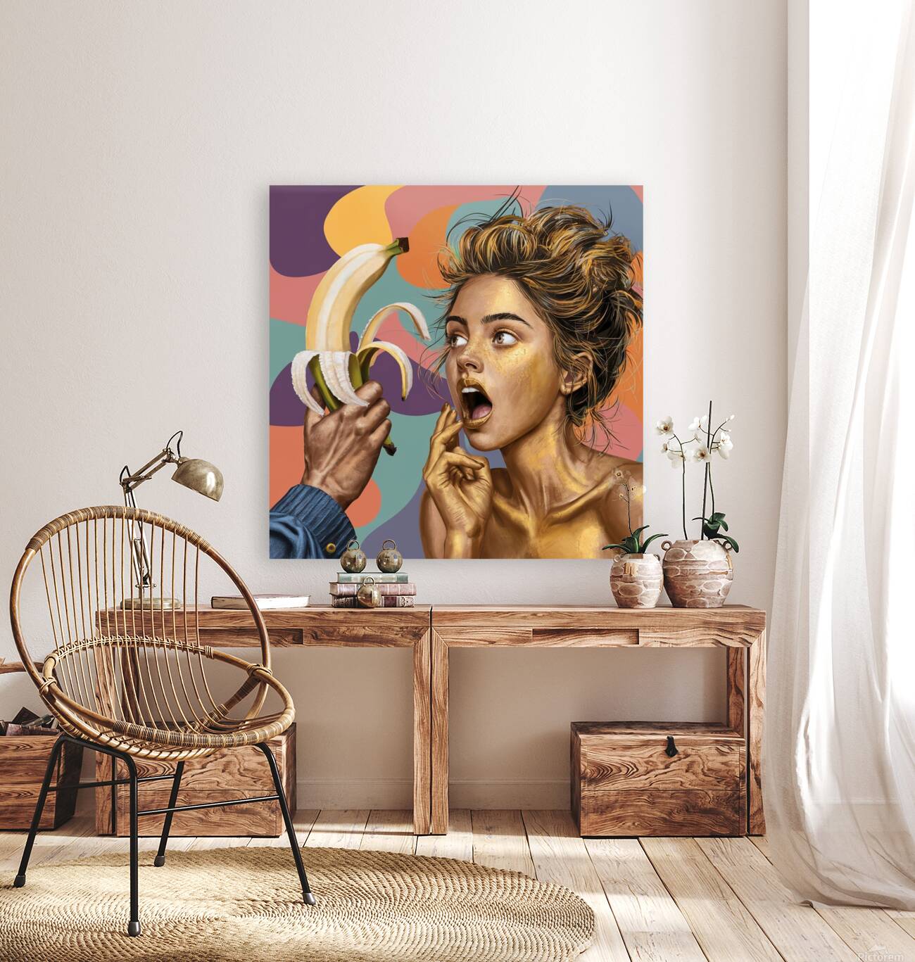 a captivating illustration featuring a young woman Reproduction