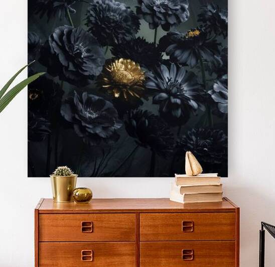 a captivating arrangement of black flowers with v by KH ALSAWY