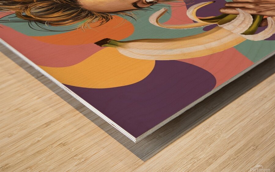 a captivating illustration featuring a young woman Wood print