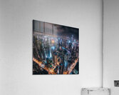 A bustling city skyline at night neon lig Acrylic Print