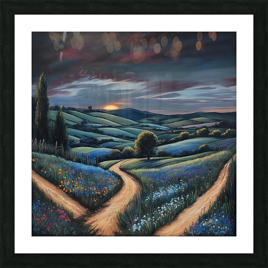 A tranquil countryside scene at golden hou Picture Frame print