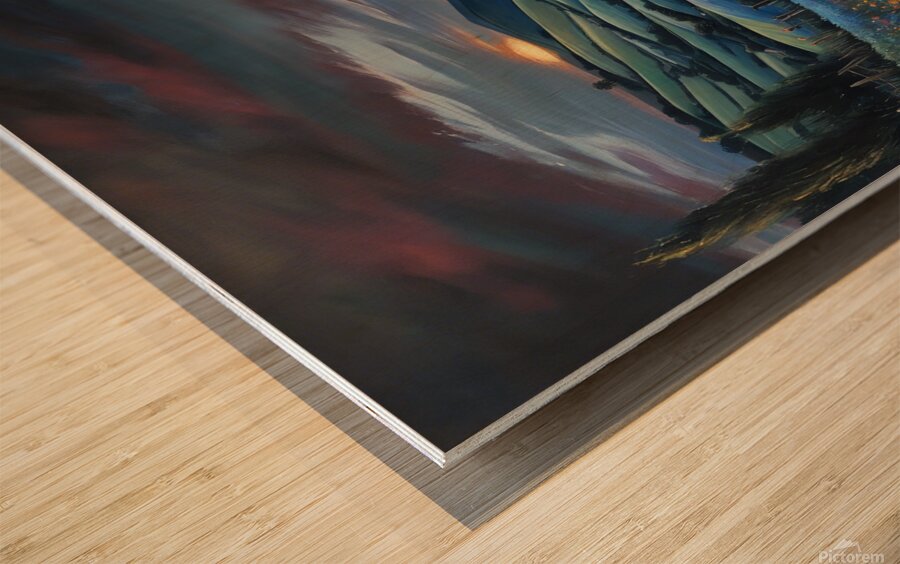 A tranquil countryside scene at golden hou Wood print